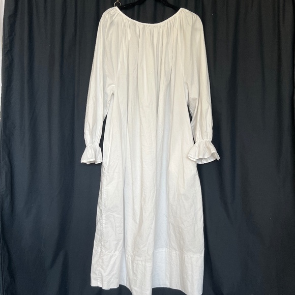 Handmade Smocked Nightie Nightgown Size XL White Pink Stitching Maxi Pockets - Picture 4 of 4